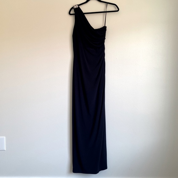 Betsy & Adam Dresses Dillards One Shoulder Maxi Prom Dress Navy